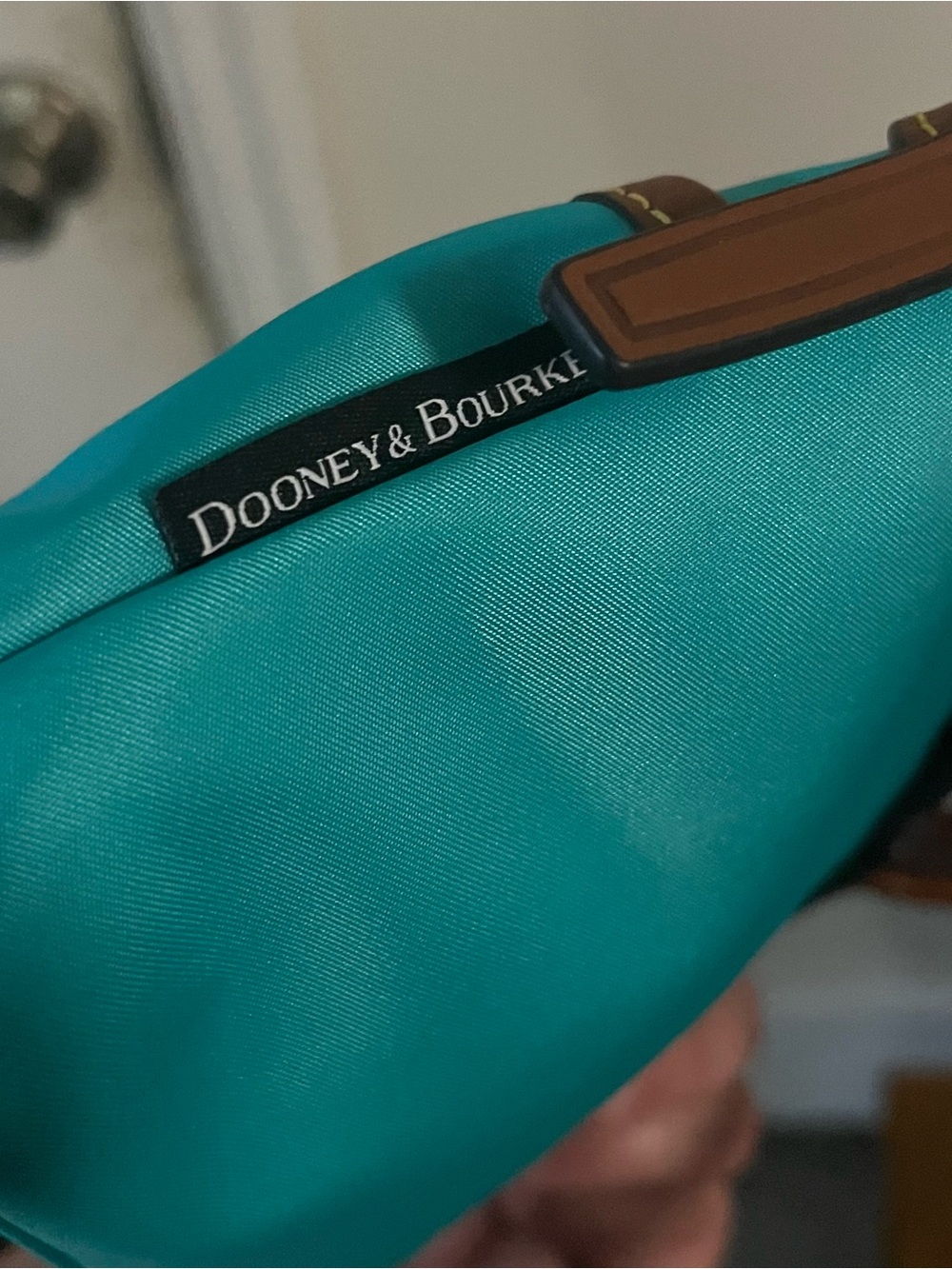 Dooney & Bourke Teal Nylon Domed Wayfarer Crossbody Bag with Brown Leather Trim - Picture 7 of 10